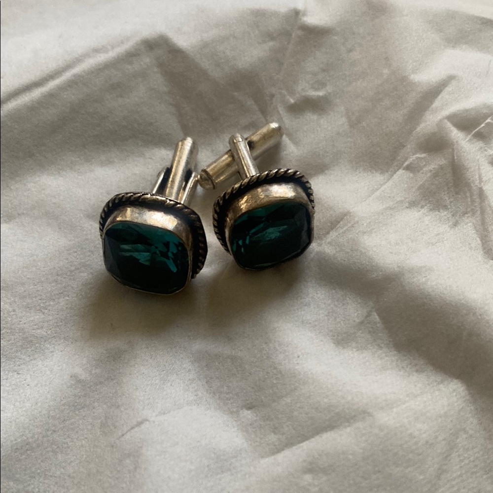 Silver and Green Cufflinks